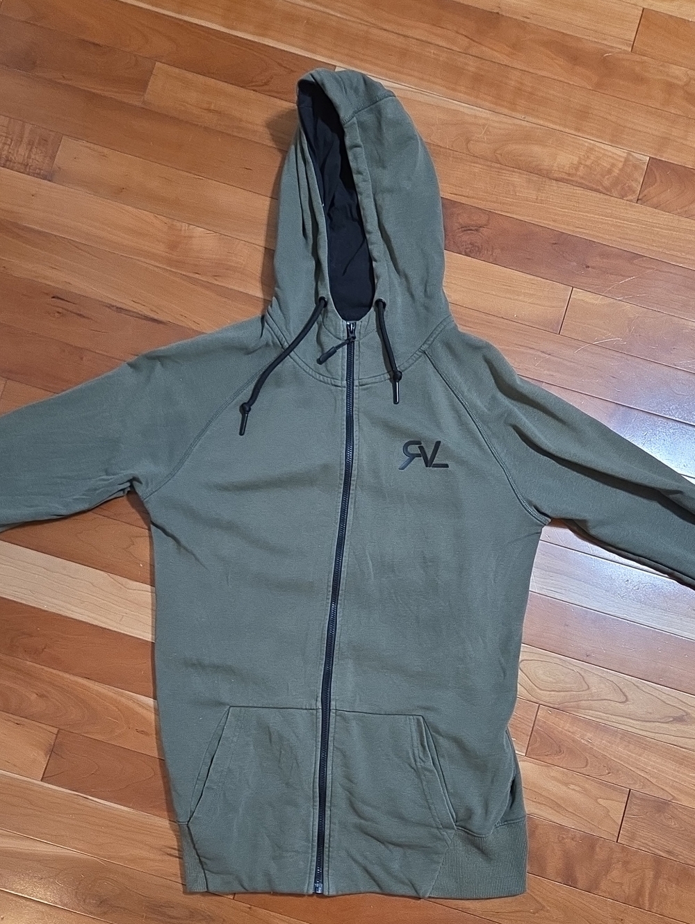 RVL Olive Green Zip-Up Hoodie with Hood and Pockets